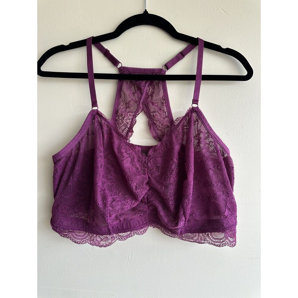 Torrid Lace Racerback Bralette Size 2 Purple Wireless Stretch Floral Lace Bra